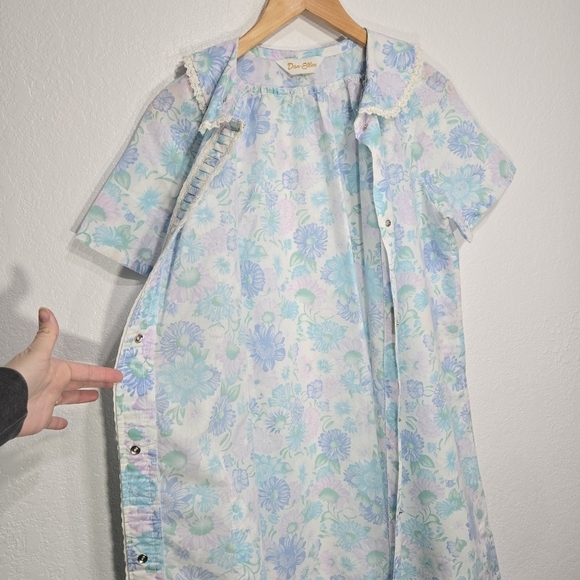 Dan-Ellen 80s Floral Lace Snap House Coat Night Gown Large - Picture 5 of 8